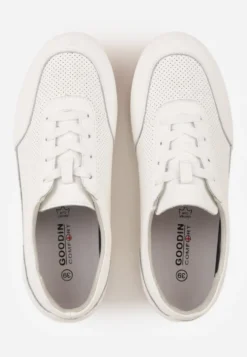 Białe Minimalistyczne Sneakersy Zamszowe ze Skórzaną Wkładką i Perforacją Zaehlisa