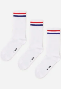 Białe 3-Pack Skarpety Bawełniane za Kostkę w Prążki Okelani