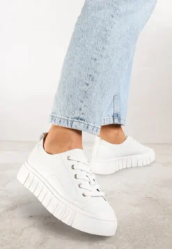Białe Płaskie Sneakersy Vices ze Sznurowaniem Lorori