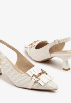 Białe Sandały na Kaczuszce Typu Slingback Ozdobione Klamrą Tolirea