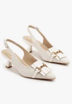 Białe Sandały na Kaczuszce Typu Slingback Ozdobione Klamrą Tolirea