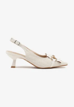 Białe Sandały na Kaczuszce Typu Slingback Ozdobione Klamrą Tolirea