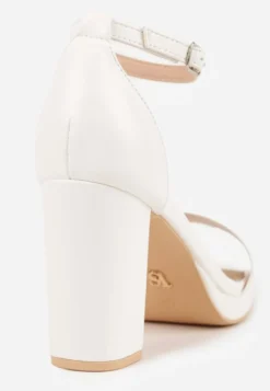 Białe Sandały VICES na Słupkowym Obcasie ze Skórzaną Wkładką Azimera