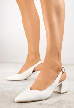 Białe Sandały Vices na Słupku Slingback ze Skórzaną Wkładką Ciaravien