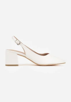 Białe Sandały Vices na Słupku Slingback ze Skórzaną Wkładką Ciaravien