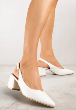 Białe Sandały Vices na Słupku Slingback ze Skórzaną Wkładką Ciaravien