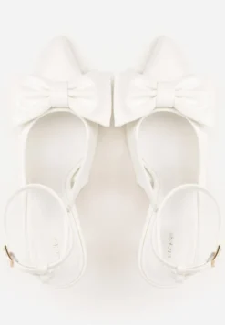 Białe Sandały Vices na Szpilce Slingback Ozdobione Kokardą Tilvanea