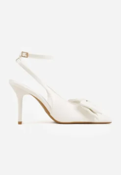 Białe Sandały Vices na Szpilce Slingback Ozdobione Kokardą Tilvanea