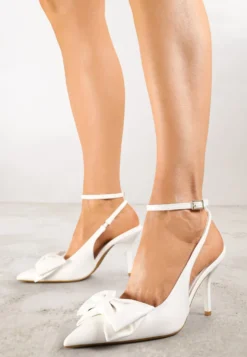Białe Sandały Vices na Szpilce Slingback Ozdobione Kokardą Tilvanea