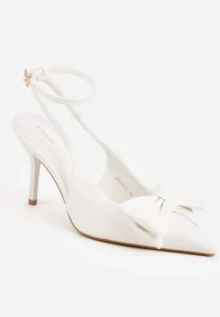 Białe Sandały Vices na Szpilce Slingback Ozdobione Kokardą Tilvanea