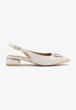 Białe Sandały Vices Typu Slingback na Niskim Obcasie ze Skórzaną Wkładką Geometryczną Ozdobą Lilienia