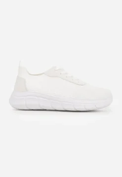 Białe Siateczkowe Buty Sportowe na Piankowej Podeszwie z Tłoczeniami Nisitia