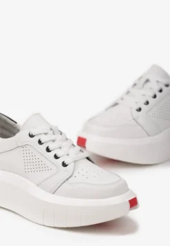 Białe Skórzane Sneakersy na Grubej Podeszwie przed Kostkę Olerassa