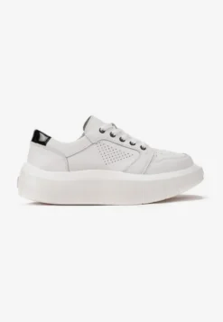 Białe Skórzane Sneakersy na Grubej Podeszwie przed Kostkę Olerassa