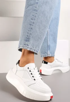 Białe Skórzane Sneakersy na Grubej Podeszwie przed Kostkę Olerassa