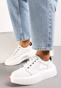 Białe Skórzane Sneakersy na Grubej Podeszwie przed Kostkę Olerassa