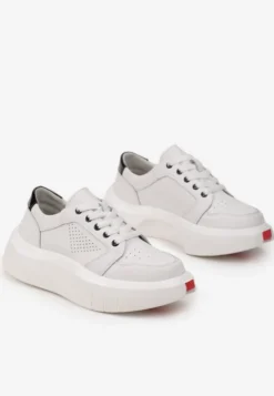 Białe Skórzane Sneakersy na Grubej Podeszwie przed Kostkę Olerassa