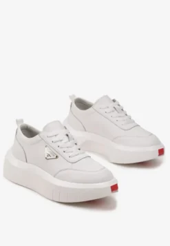 Białe Skórzane Sneakersy na Platformie z Niewielką Wstawką z Boku Renipa