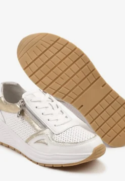 Białe Skórzane Sneakersy z Ozdobną Perforacją i Suwakiem Amiriella