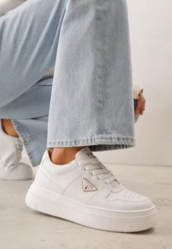 Białe Sneakersy Basic VICES na Platformie z Trójkątnym Zdobieniem Mellinata