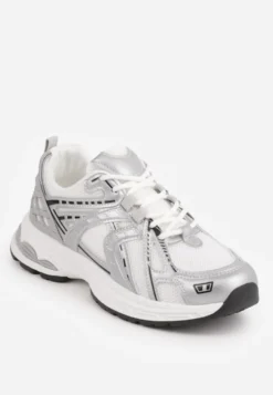 Białe Sneakersy Dad Shoes z Siateczkową Cholewką na Piankowej Podeszwie Anotea