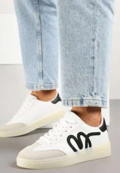 Białe Sneakersy Klasyczne Tenisówki z Abstrakcyjną Aplikacją Ailinne