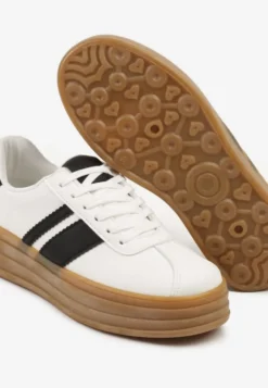Białe Sneakersy Kultowe Tenisówki z Ozdobnymi Paskami Vandell