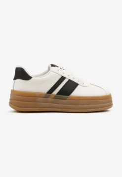 Białe Sneakersy Kultowe Tenisówki z Ozdobnymi Paskami Vandell