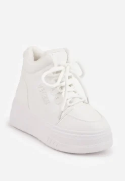 Białe Sneakersy na Grubej Podeszwie Mocno Ocieplane Futrem Leavinael
