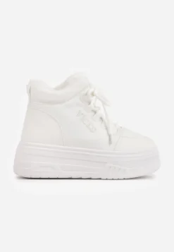 Białe Sneakersy na Grubej Podeszwie Mocno Ocieplane Futrem Leavinael
