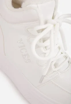 Białe Sneakersy na Grubej Podeszwie Mocno Ocieplane Futrem Leavinael