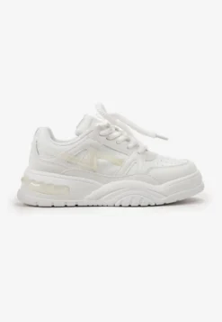 Białe Sneakersy na Grubej Podeszwie z Szerokim Wiązaniem Iniestra