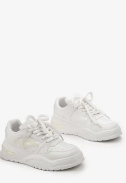 Białe Sneakersy na Grubej Podeszwie z Szerokim Wiązaniem Iniestra