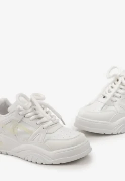 Białe Sneakersy na Grubej Podeszwie z Szerokim Wiązaniem Iniestra