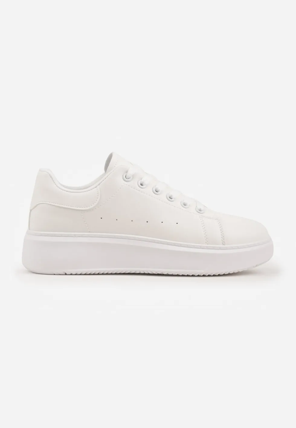 Białe Sneakersy na Grubej Podeszwie ze Sznurowaniem Serizia