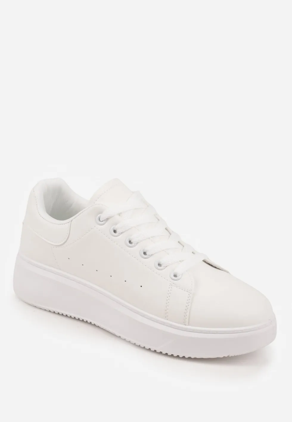 Białe Sneakersy na Grubej Podeszwie ze Sznurowaniem Serizia