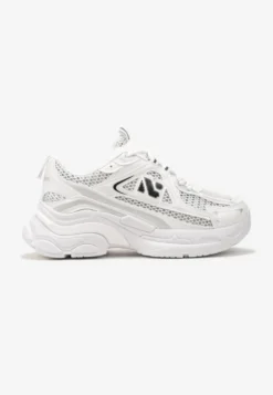 Białe Sneakersy na Grubej Podeszwie Ozdobione Siateczkowymi Wstawkami Korianna