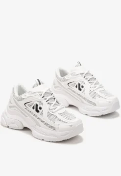 Białe Sneakersy na Grubej Podeszwie Ozdobione Siateczkowymi Wstawkami Korianna