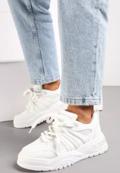 Białe Sneakersy na Grubej Podeszwie z Brokatem Lenema