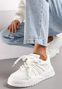 Białe Sneakersy na Grubej Podeszwie z Brokatem Lenema