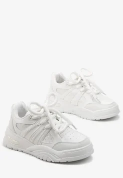 Białe Sneakersy na Grubej Podeszwie z Brokatem Lenema