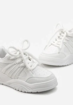 Białe Sneakersy na Grubej Podeszwie z Brokatem Lenema