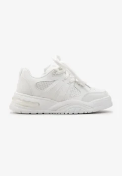 Białe Sneakersy na Grubej Podeszwie z Brokatem Lenema