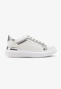 Białe Sneakersy na Grubej Podeszwie z Brokatem Veneli