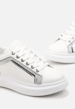 Białe Sneakersy na Grubej Podeszwie z Brokatem Veneli