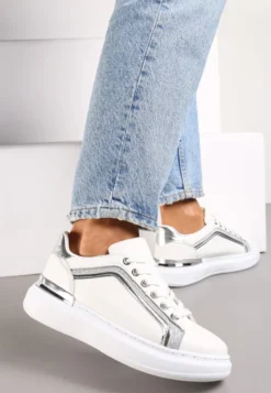 Białe Sneakersy na Grubej Podeszwie z Brokatem Veneli
