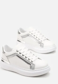 Białe Sneakersy na Grubej Podeszwie z Brokatem Veneli