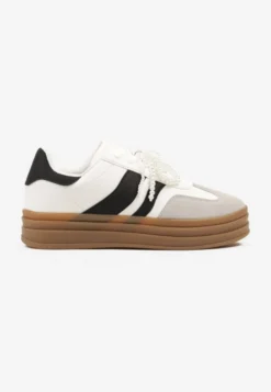 Białe Sneakersy na Grubej Podeszwie z Ozdobnymi Odpinanymi Perłami Ajovia