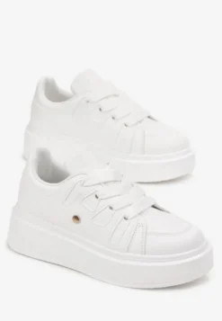 Białe Sneakersy na Grubej Podeszwie przed Kostkę Alisis