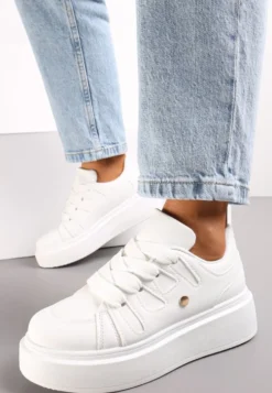 Białe Sneakersy na Grubej Podeszwie przed Kostkę Alisis
